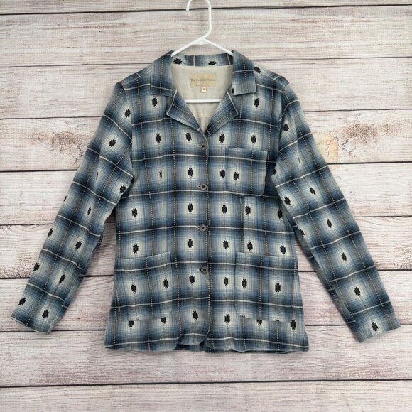 The Territory Ahead Flannel Aztec Print Shacket Jacket Women's Small Blue/Gray - Picture 1 of 13